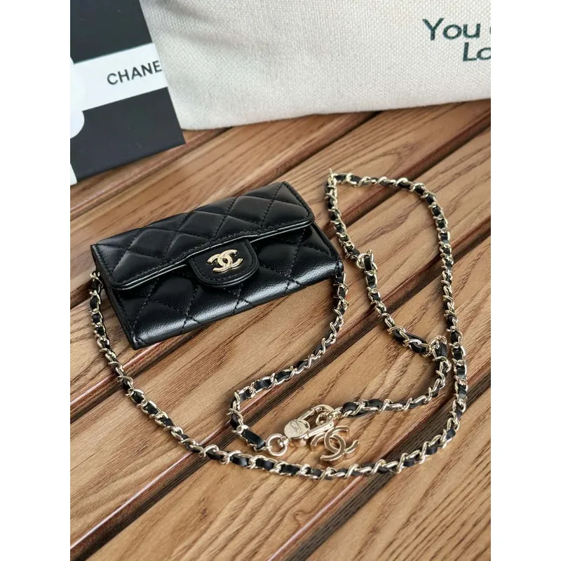 Chanel A81081 Wallet on Chain Shiny Lambskin Black