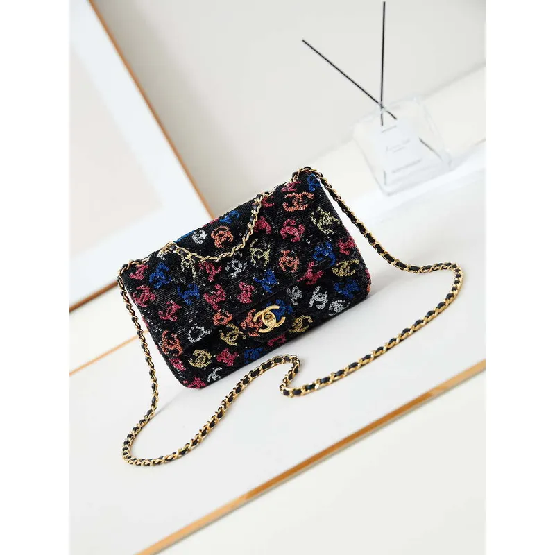 Chanel 24S AS4561 Flap Bag Sequins Gold Tone Metal Multicolor CC LOGO