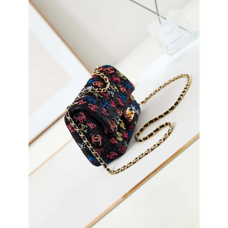 Chanel 24S AS4561 Flap Bag Sequins Gold Tone Metal Multicolor CC LOGO