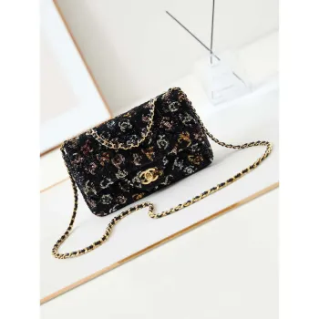 Chanel 24S AS4561 Flap Bag Sequins Gold Tone Metal Multicolor Black