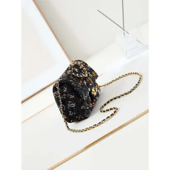 Chanel 24S AS4561 Flap Bag Sequins Gold Tone Metal Multicolor Black