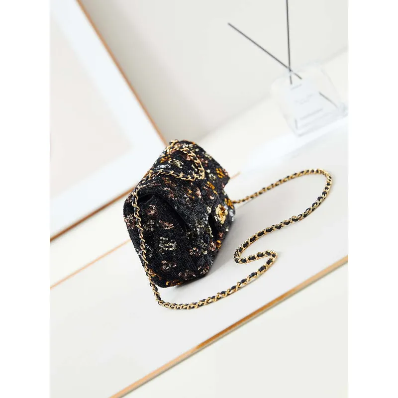 Chanel 24S AS4561 Flap Bag Sequins Gold Tone Metal Multicolor Black