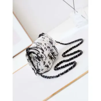Chanel A69900 Mini Flap AS1116 White Fabric with Black Printed