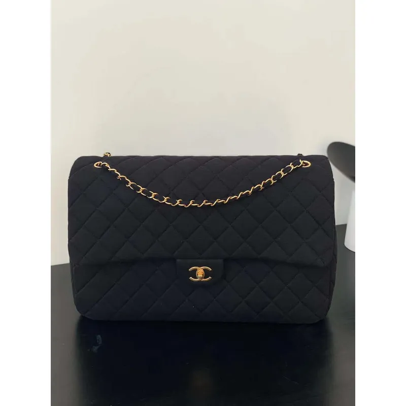 Chanel AS4661 Flap Bag CF Airport Velvet & Silver Tone Metal Black
