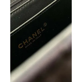 Chanel AS4661 Flap Bag CF Airport Velvet & Silver Tone Metal Black
