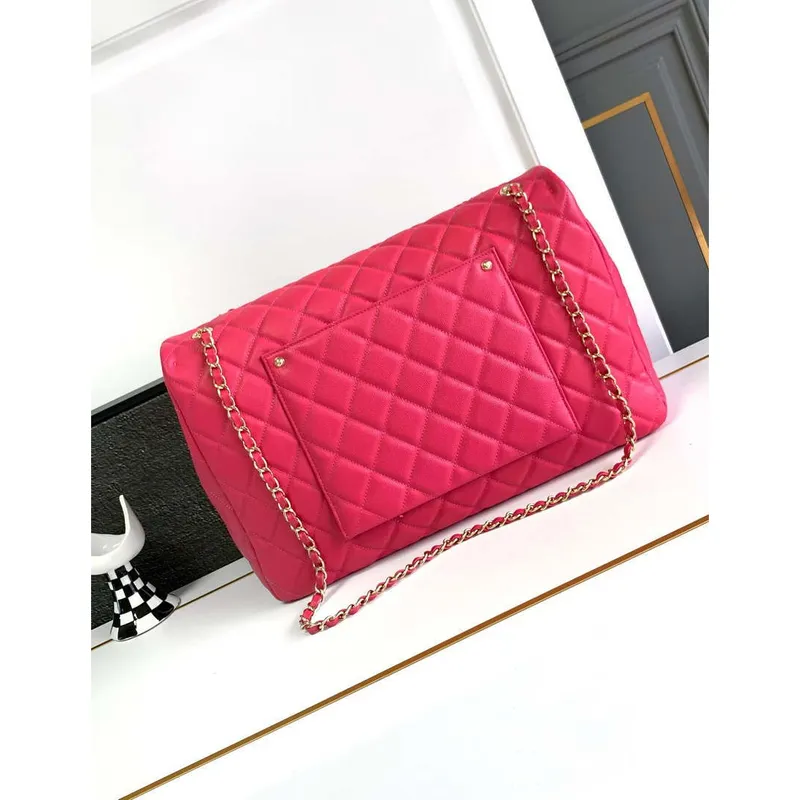 Chanel AS4661 Flap Bag CF Airport Calfskin & Gold Tone Metal Rose Red