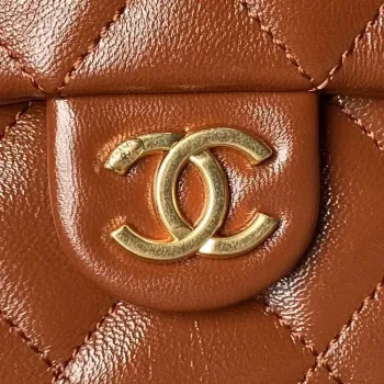 Chanel AS4993 Flap Bag with Top Handle Shiny Lambskin & Gold Tone Metal Brown