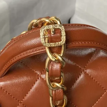 Chanel AS4993 Flap Bag with Top Handle Shiny Lambskin & Gold Tone Metal Brown