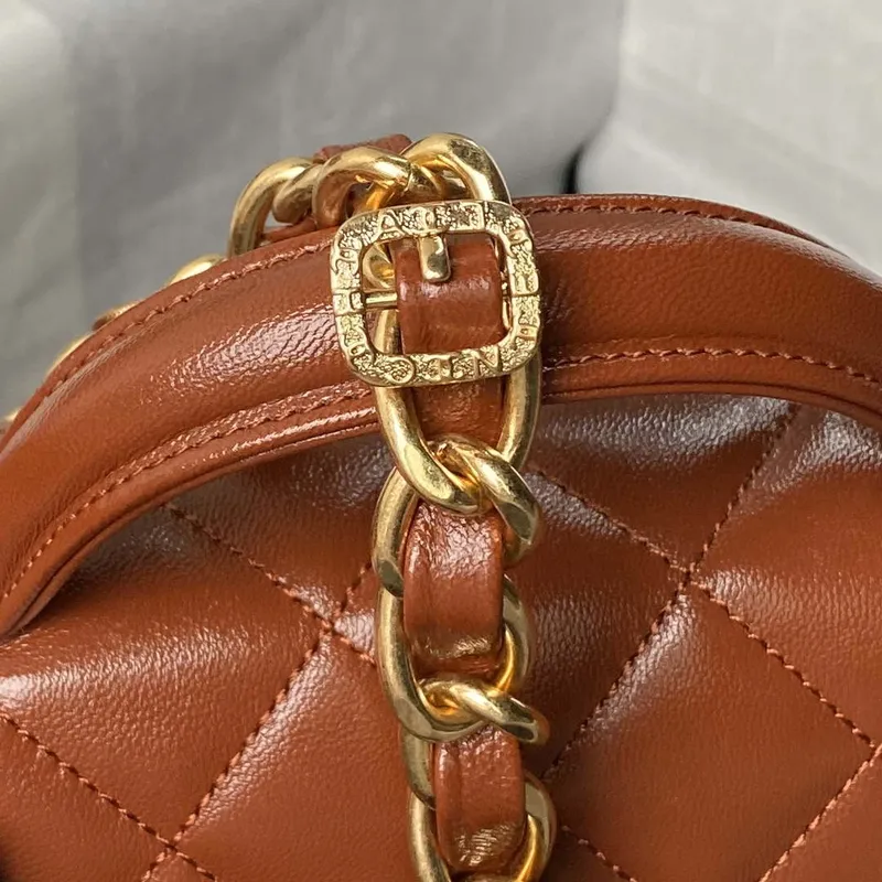 Chanel AS4993 Flap Bag with Top Handle Shiny Lambskin & Gold Tone Metal Brown