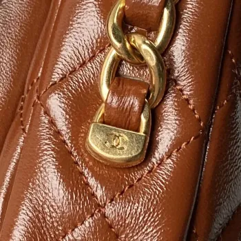 Chanel AS4993 Flap Bag with Top Handle Shiny Lambskin & Gold Tone Metal Brown