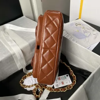 Chanel AS4993 Flap Bag with Top Handle Shiny Lambskin & Gold Tone Metal Brown