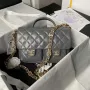 Chanel AS4993 Flap Bag with Top Handle Shiny Lambskin & Gold Tone Metal Gray