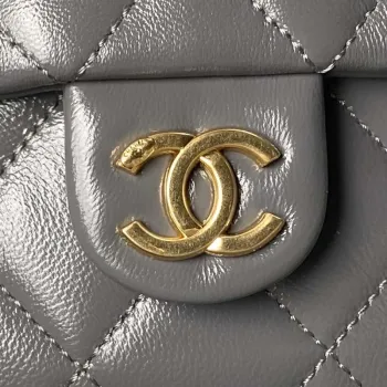 Chanel AS4993 Flap Bag with Top Handle Shiny Lambskin & Gold Tone Metal Gray