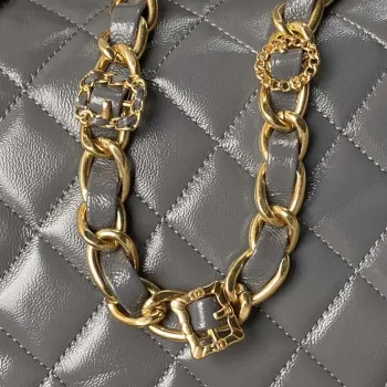Chanel AS4993 Flap Bag with Top Handle Shiny Lambskin & Gold Tone Metal Gray
