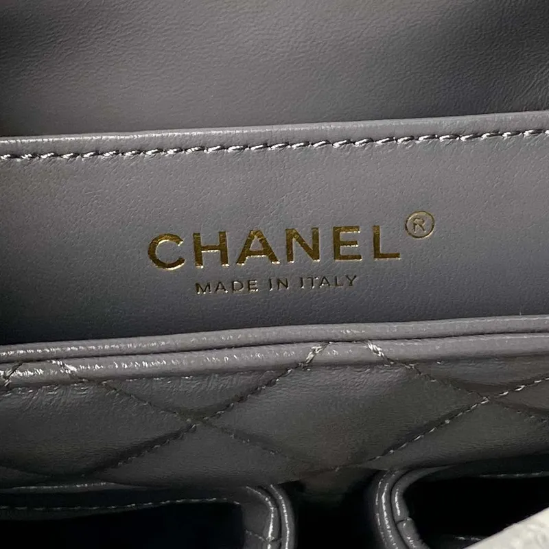 Chanel AS4993 Flap Bag with Top Handle Shiny Lambskin & Gold Tone Metal Gray