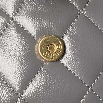 Chanel AS4993 Flap Bag with Top Handle Shiny Lambskin & Gold Tone Metal Gray