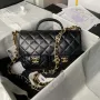 Chanel AS4993 Flap Bag with Top Handle Shiny Lambskin & Gold Tone Metal Black