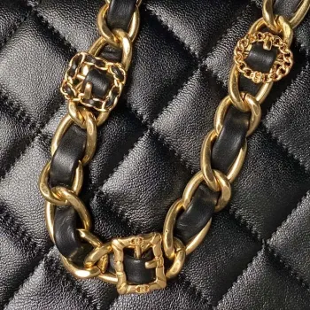 Chanel AS4993 Flap Bag with Top Handle Shiny Lambskin & Gold Tone Metal Black