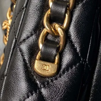 Chanel AS4993 Flap Bag with Top Handle Shiny Lambskin & Gold Tone Metal Black