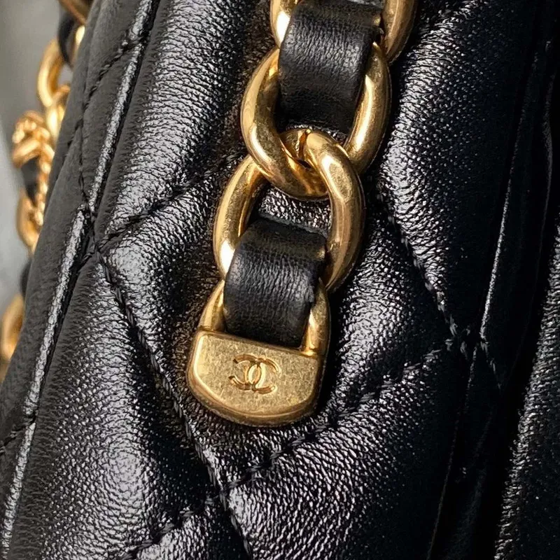 Chanel AS4993 Flap Bag with Top Handle Shiny Lambskin & Gold Tone Metal Black