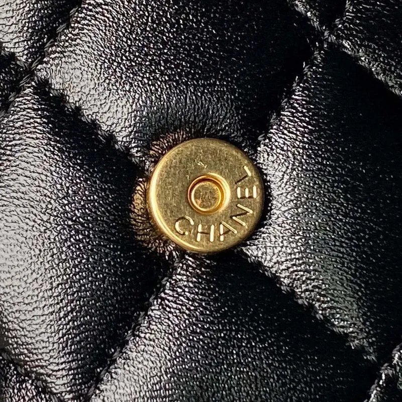 Chanel AS4993 Flap Bag with Top Handle Shiny Lambskin & Gold Tone Metal Black