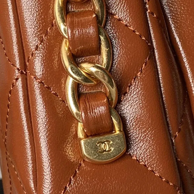 Chanel AS4992 Mini Flap Bag with Top Handle Shiny Lambskin & Gold Tone Metal Brown