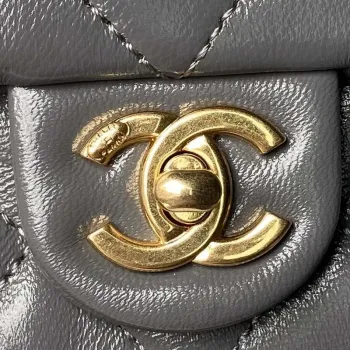Chanel AS4992 Mini Flap Bag with Top Handle Shiny Lambskin & Gold Tone Metal Gray