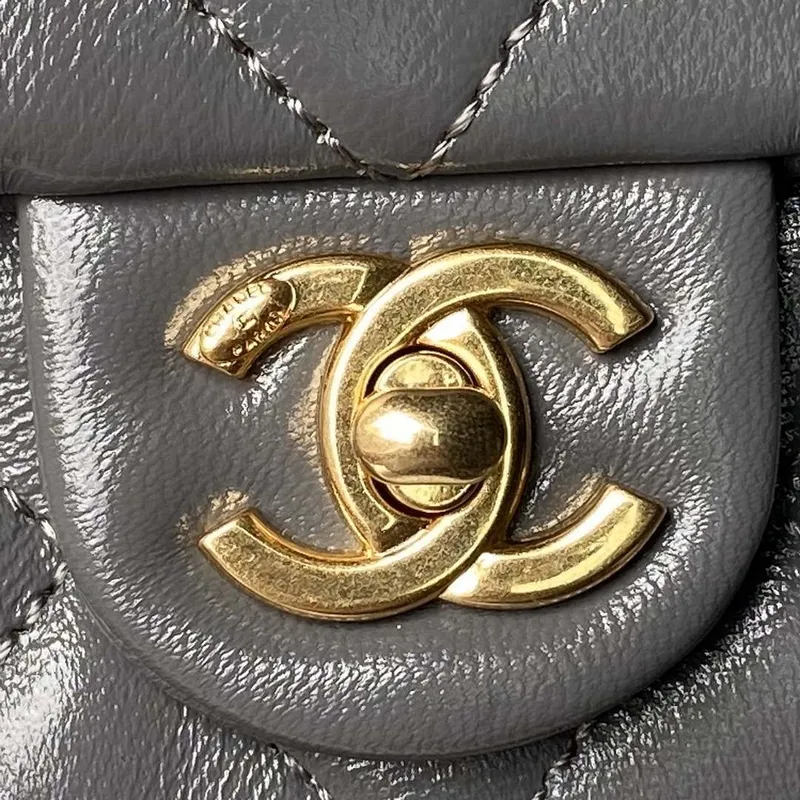 Chanel AS4992 Mini Flap Bag with Top Handle Shiny Lambskin & Gold Tone Metal Gray
