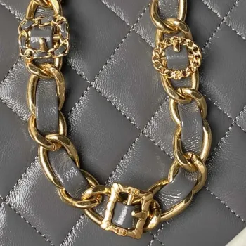 Chanel AS4992 Mini Flap Bag with Top Handle Shiny Lambskin & Gold Tone Metal Gray