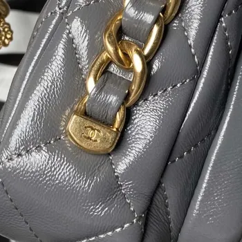 Chanel AS4992 Mini Flap Bag with Top Handle Shiny Lambskin & Gold Tone Metal Gray