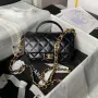 Chanel AS4992 Mini Flap Bag with Top Handle Shiny Lambskin & Gold Tone Metal Black