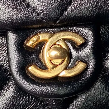 Chanel AS4992 Mini Flap Bag with Top Handle Shiny Lambskin & Gold Tone Metal Black