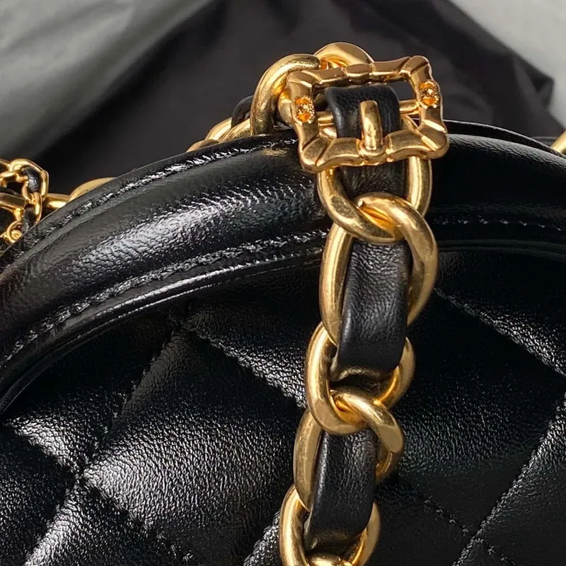 Chanel AS4992 Mini Flap Bag with Top Handle Shiny Lambskin & Gold Tone Metal Black