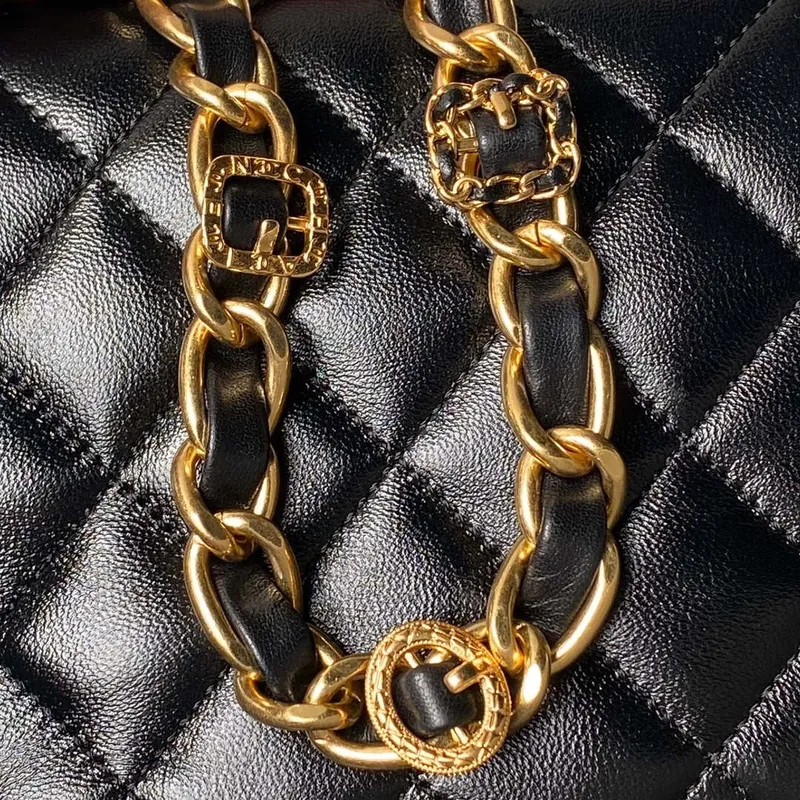 Chanel AS4992 Mini Flap Bag with Top Handle Shiny Lambskin & Gold Tone Metal Black