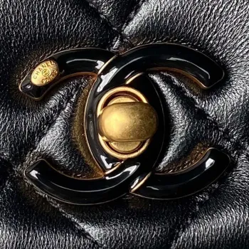 Chanel AS4973 Mini Flap Bag Shiny Lambskin Enamel & Gold Tone Metal Black
