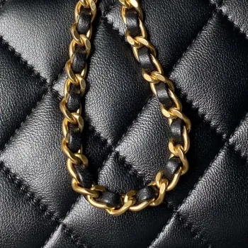 Chanel AS4973 Mini Flap Bag Shiny Lambskin Enamel & Gold Tone Metal Black