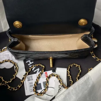 Chanel AS4973 Mini Flap Bag Shiny Lambskin Enamel & Gold Tone Metal Black