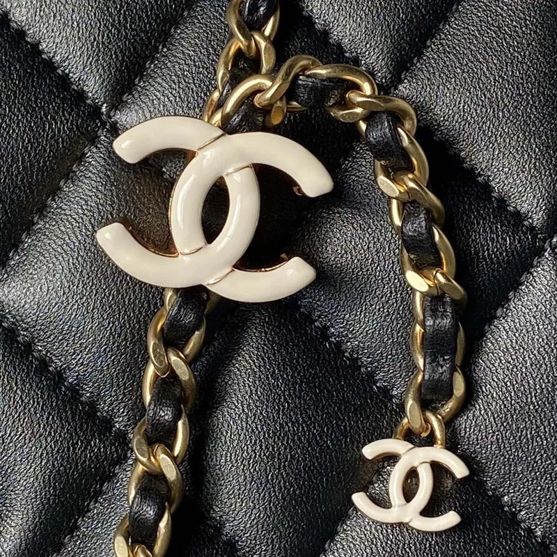 Chanel AS4967 Small Flap Bag Shiny Lambskin Enamel & Gold Tone Metal Black