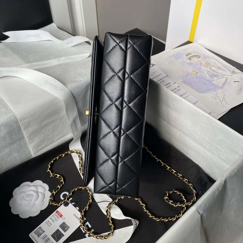 Chanel AS4967 Small Flap Bag Shiny Lambskin Enamel & Gold Tone Metal Black