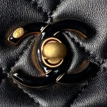 Chanel AS4967 Small Flap Bag Shiny Lambskin Enamel & Gold Tone Metal Black