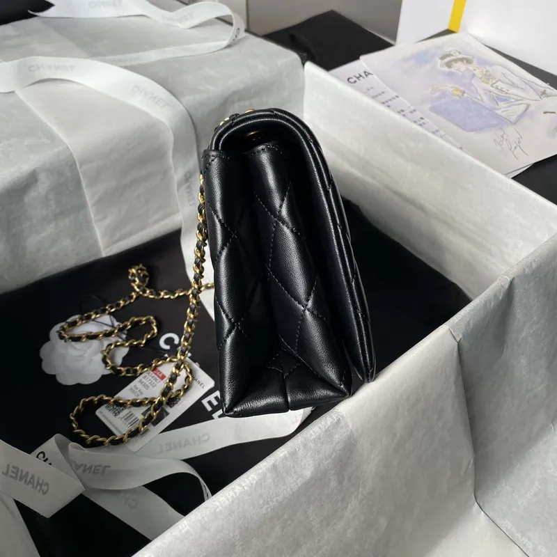 Chanel AS4967 Small Flap Bag Shiny Lambskin Enamel & Gold Tone Metal Black