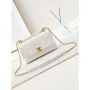 Chanel AS4997 Flap Bag with top Handle Shiny Lambskin  Imitation Pearls & Gold Tone Metal White