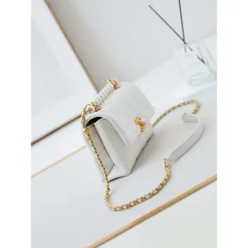Chanel AS5001 Mini Flap Bag with top Handle Shiny Lambskin  Imitation Pearls & Gold Tone Metal White