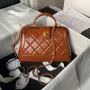 Chanel AS4959  Flap bag With top handle Shiny Lambskin & Gold Tone Metal Brown