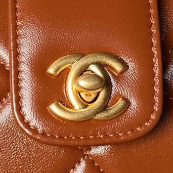 Chanel AS4959  Flap bag With top handle Shiny Lambskin & Gold Tone Metal Brown