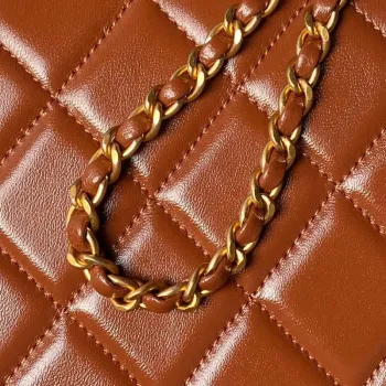 Chanel AS4959  Flap bag With top handle Shiny Lambskin & Gold Tone Metal Brown