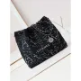 Chanel 22 AS3261 Handbag 24A Black Denim embroidered & Silver Tone Metal
