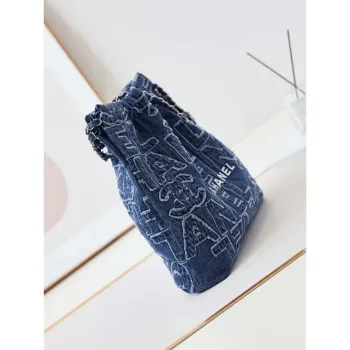 Chanel 22 AS3261 Handbag 24A Denim embroidered & Silver Tone Metal