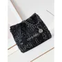 Chanel 22 AS3260 Small Handbag 24A Black Denim embroidered & Silver Tone Metal