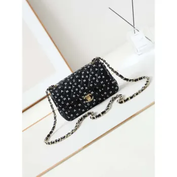 Chanel A69900 Mini Flap Black Lambskin Printed AS1116 with White CC logo